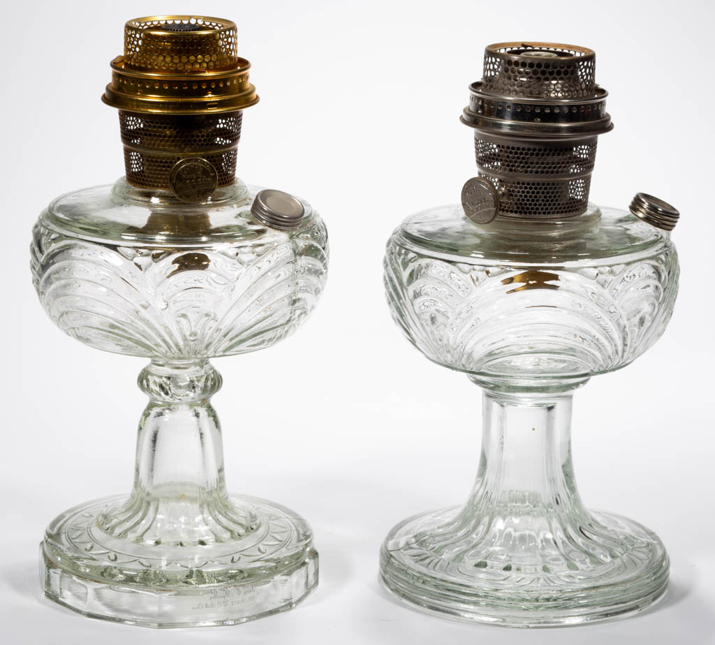 ALADDIN MODELS B-39, B-47 / WASHINGTON DRAPE KEROSENE STAND LAMPS, LOT OF TWO