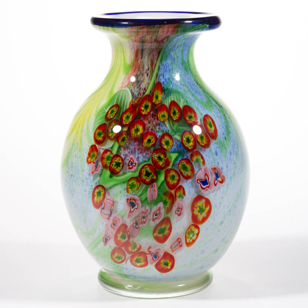 MURANO TORCHWORK AND MILLEFIORI ART GLASS VASE