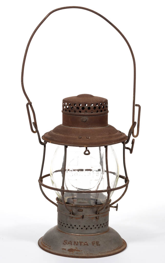 SHEET-IRON ADAMS & WESTLAKE ADLAMS "SANTA FE" RAILROAD LANTERN AND GLOBE
