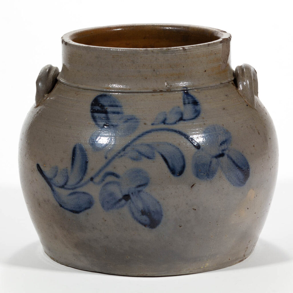 COFFMAN / HEATWOLE SCHOOL, ROCKINGHAM COUNTY, SHENANDOAH VALLEY OF VIRGINIA DECORATED STONEWARE SQUAT POT / PRESERVE JAR