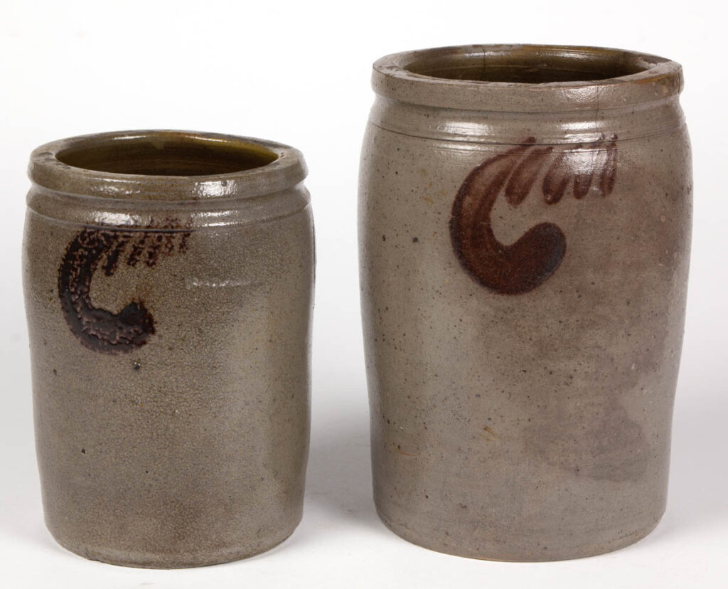STAMPED “S. BELL & SON / STRASBURG”, SHENANDOAH VALLEY OF VIRGINIA STONEWARE JARS, LOT OF TWO