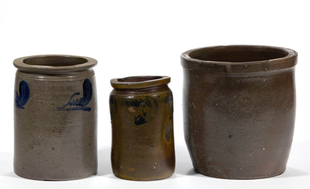 STAMPED STRASBURG, SHENANDOAH VALLEY OF VIRGINIA STONEWARE JARS, LOT OF TWO