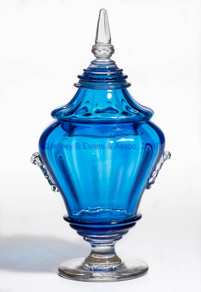 FREE BLOWN AND PATTERN MOLDED SUGAR URN AND COVER