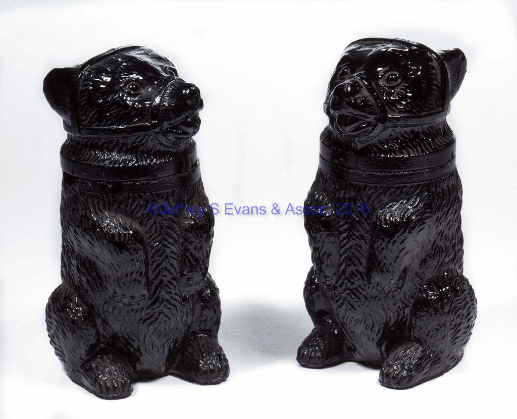 PRESSED MUZZLED BEAR SMALL SIZE JARS, LOT OF TWO