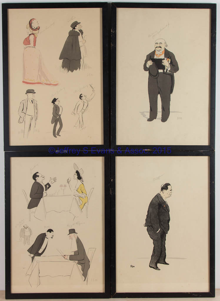 GEORGES GOURSAT, "SEM" (FRENCH, 1863-1934) CARICATURE PRINTS, LOT OF FOUR