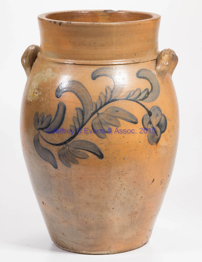 COFFMAN FAMILY, ROCKINGHAM CO., SHENANDOAH VALLEY OF VIRGINIA DECORATED STONEWARE JAR