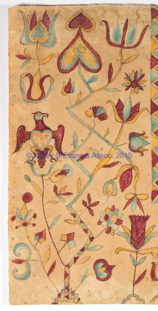 RARE AND IMPORTANT 1806 SUSANNA ROTHGEB, ROCKBRIDGE CO., SHENANDOAH VALLEY OF VIRGINIA TAUFSCHEIN FRAKTUR ATTRIBUTED TO JACOB STRICKLER