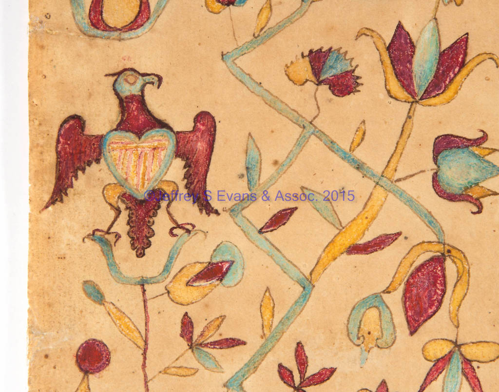 RARE AND IMPORTANT 1806 SUSANNA ROTHGEB, ROCKBRIDGE CO., SHENANDOAH VALLEY OF VIRGINIA TAUFSCHEIN FRAKTUR ATTRIBUTED TO JACOB STRICKLER