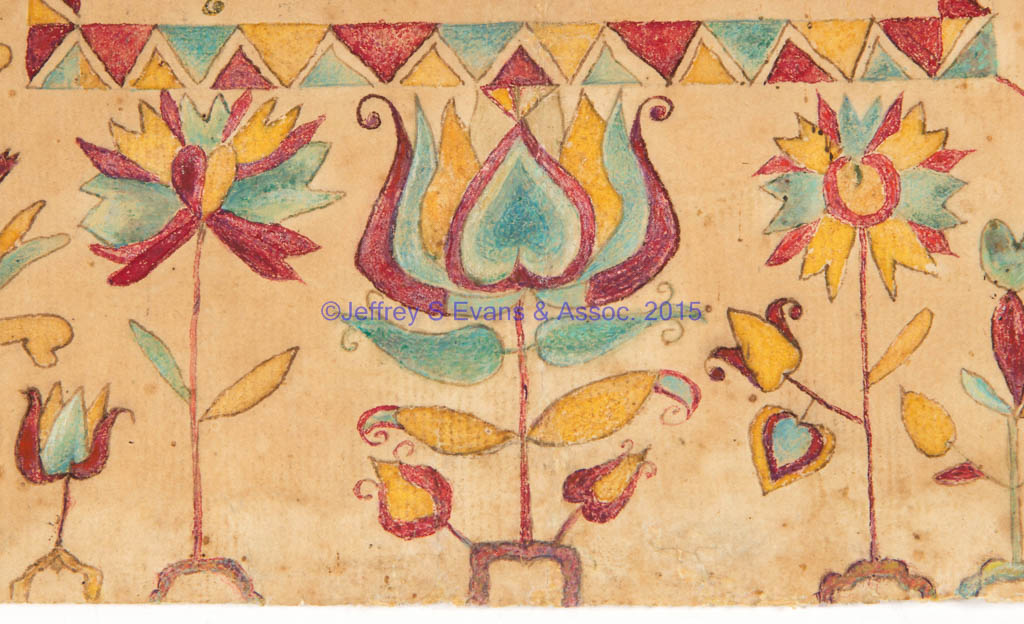 RARE AND IMPORTANT 1806 SUSANNA ROTHGEB, ROCKBRIDGE CO., SHENANDOAH VALLEY OF VIRGINIA TAUFSCHEIN FRAKTUR ATTRIBUTED TO JACOB STRICKLER