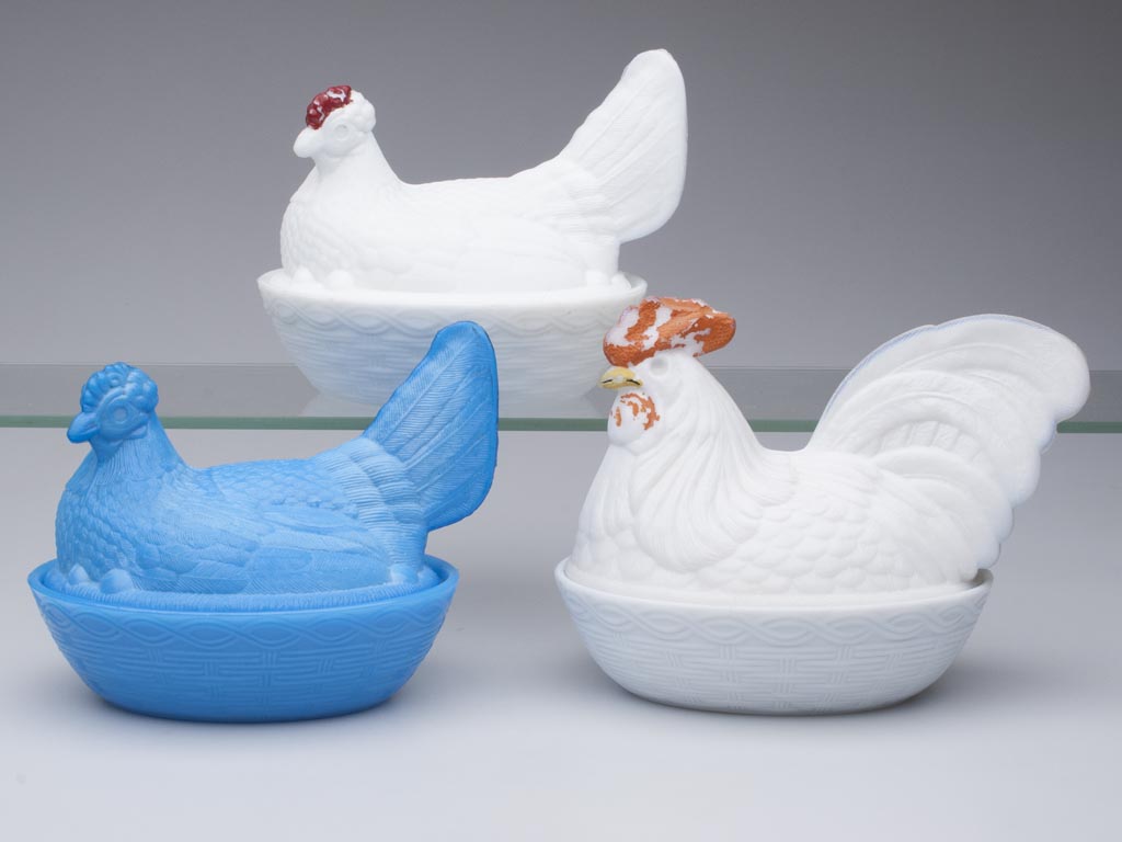 CHALLINOR, TAYLOR & CO. / ATTERYBURY CHICKEN ON NEST COVERED DISHES, LOT OF THREE
